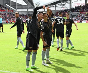 Brentford v Arsenal 2022-23 Collection: Triumphant Moment: Fabio Vieira and Gabriel Martinelli Celebrate Their Goals for Arsenal at