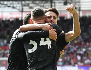 Triumphant Moment: Fabio Vieira and Granit Xhaka Celebrate Arsenal's Goals Against Brentford (2022-23)