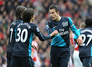 Stoke City V Arsenal 2011-12 Prints: Triumphant Threesome: Van Persie