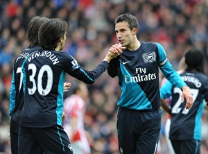 Stoke City V Arsenal 2011-12 Prints: Triumphant Threesome: Van Persie