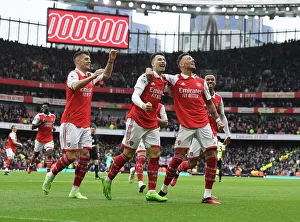 Arsenal V Leeds United 2022-23 Prints: Triumphant Threesome: White, Xhaka