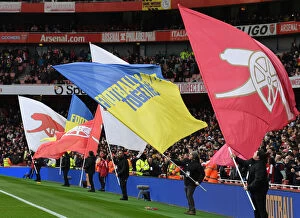 Arsenal v Leicester City 2021-22 Collection: Ukraine Flag Wave: Arsenal vs Leicester City, Premier League, Emirates Stadium