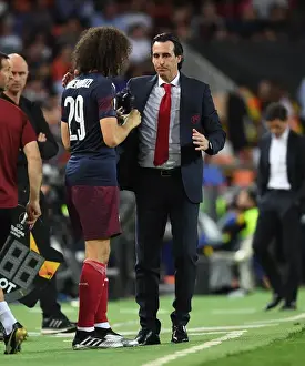 Valencia CF V Arsenal 2018-19 Prints: Unai Emery Coaches Matteo Guendouzi during Tense Arsenal-Valencia Europa League Semi-Final