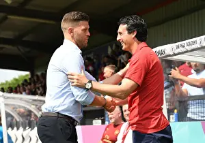 Unai Emery and Luke Garrard Exchange Pre-Match Greetings at Borehamwood vs Arsenal Friendly