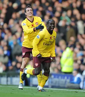 Everton V Arsenal 2010-11 Prints: Unforgettable Arsenal Victory: Sagna and Squillaci's Goal Celebration vs