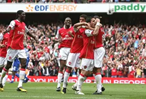 Arsenal V Chelsea 2006-07 Prints: Unforgettable Moment: Gilberto and the Arsenal Team Celebrate a Prideful Goal Against Chelsea