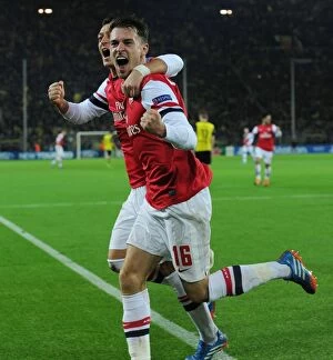 Images Dated 6th November 2013: Unforgettable: Ramsey and Ozil's Goal Celebration - Arsenal at Borussia Dortmund