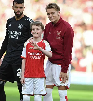United Before Battle: Martin Odegaard and Arsenal Mascot, 2023-24: Arsenal vs Manchester City
