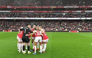 United in Focus: The Huddle - Arsenal Women vs. Chelsea Women's Super League Showdown at Emirates Stadium (2023-24)