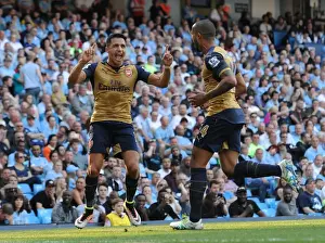 Manchester City V Arsenal 2105-16 Prints: Unstoppable Arsenal Duo: Alexis Sanchez and Theo Walcott Celebrate Goals Against Manchester City (May 2016)