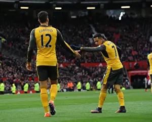 Manchester United V Arsenal 2016-17 Prints: Unstoppable Arsenal Strike: Giroud and Sanchez's Goal Celebration vs