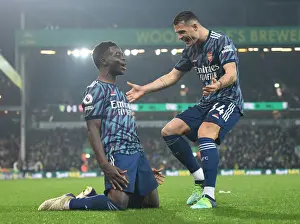 Unstoppable Saka and Xhaka: Celebrating Arsenal's Third Goal Against Norwich City (Premier League 2021-22)