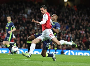 Arsenal V Wigan Athletic 2011-12 Prints: Van Persie Outmaneuvers Boyce: Arsenal vs. Wigan Athletic, Premier League, 2011-12