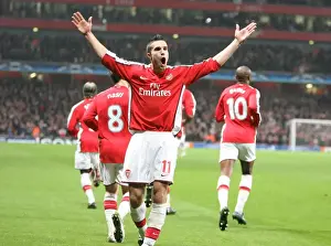 Arsenal V AS Roma 2008-9 Prints: Van Persie's Euphoric Goal: Arsenal Takes 1-0 Lead Over AS Roma in Champions League