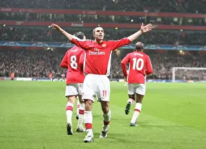 Arsenal V AS Roma 2008-9 Prints: Van Persie's Euphoric Goal: Arsenal's 1-0 Lead in Champions League vs AS Roma
