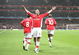 Arsenal V AS Roma 2008-9 Prints: Van Persie's Euphoric Goal: Arsenal's 1-0 Victory Over AS Roma in the Champions League