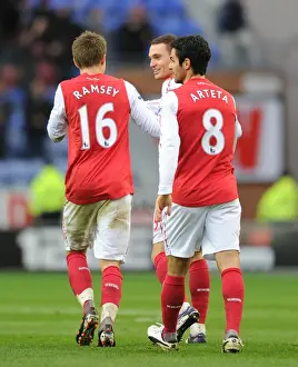 Vermaelen and Arsenal Celebrate Second Goal Against Wigan Athletic (2011-12)