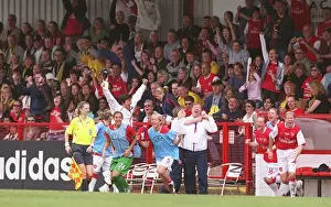 Vic Akers Celebrates Arsenal Ladies UEFA Cup Final Draw against Umea IK