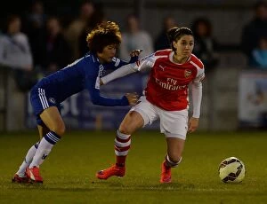 Chelsea Ladies v Arsenal Ladies 30/4/15 Collection: Vicky Losada vs Ji So Yun: A Battle of Stars in Chelsea Ladies vs Arsenal Ladies WSL Clash