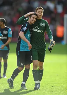 Victory Celebration: Robin van Persie and Wojciech Szczesny, Liverpool v Arsenal, 2012 Premier League