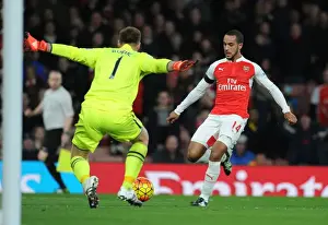 Arsenal V Bournemouth 2015-16 Prints: Walcott's Shot Denied: Boruc Saves for Bournemouth in Arsenal-Bournemouth Clash