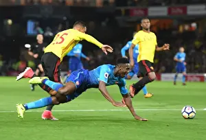 Watford V Arsenal 2017-18 Prints: Welbeck vs. Holebas: A Premier League Battle at Vicarage Road