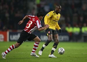Images Dated 23rd February 2007: William Gallas (Arsenal) Carlos Salcido (PSV)