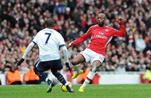 Arsenal v Aston Villa 2009-10 Collection: William Gallas (Arsenal) Luke Young (Aston Villa). Arsenal 3: 0 Aston Villa