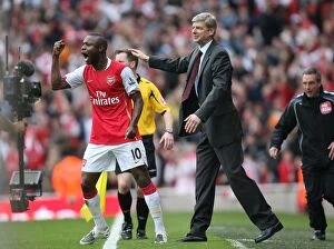 Images Dated 3rd November 2007: William Gallas celebrates scoring the 2nd Arsenal goal with manager Arsene Wenger