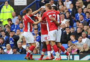 Everton v Arsenal 2009-10 Collection: William Gallas celebrates scoring the 3rd Arsenal goal