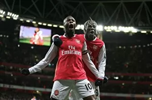Arsenal v Wigan Athletic 2007-08 Collection: William Gallas celebrates scoring Arsenals 1st goal with Bacary Sagna