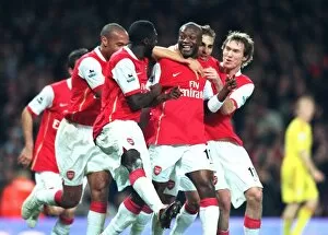 Images Dated 13th November 2006: William Gallas celebrates scoring Arsenals 3rd goal with Thierry Henry