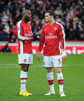 Arsenal v Aston Villa 2009-10 Collection: William Gallas and Thomas Vermaelen (Arsenal). Arsenal 3: 0 Aston Villa