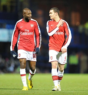 Portsmouth v Arsenal 2009-10 Collection: William Gallas and Thomas Vermaelen (Arsenal). Portsmouth 1: 4 Arsenal, Barclays Premier League