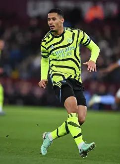 Aston Villa V Arsenal 2023-24 Prints: William Saliba in Action: Arsenal's Defensive Star Shines Against Aston Villa in the Premier League 2023-24