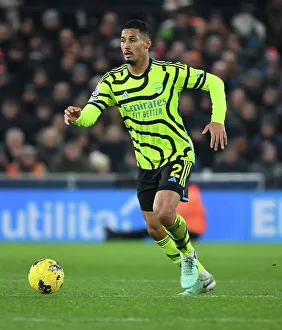 William Saliba in Action: Luton Town vs. Arsenal FC, Premier League 2023-24
