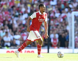 Arsenal v Leicester City 2022-23 Collection: William Saliba: Arsenal's Defensive Star Shines in Premier League Debut vs Leicester City