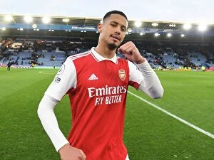 Images Dated 25th February 2023: William Saliba's Celebration: Arsenal Secures Win Against Leicester City in Premier League