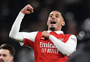 William Saliba's Celebration: Arsenal's Victory Over Tottenham Hotspur in the Premier League (2022-23)