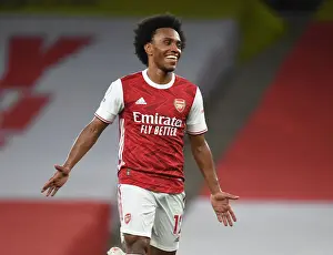 Arsenal V West Bromwich Albion 2020-21 Prints: Willian's Hat-Trick: Arsenal's Triumph Over West Bromwich Albion in Empty Emirates Stadium (2020-21)
