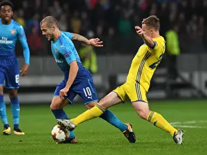 FC BATE Borisov V Arsenal 2017-18 Prints: Wilshere vs Rodionov: Europa League Clash between Arsenal and BATE Borisov