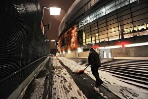 Images Dated 6th January 2010: Winter's Embrace at Emirates: Arsenal's Stadium Transformed in Snow