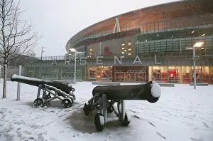 Winter's Embrace at Emirates: A Magical Snow-Covered Arsenal Football Ground