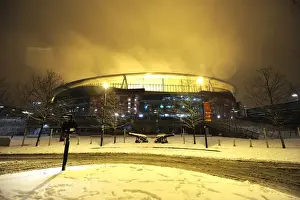 Winter's Grip: Arsenal's Emirates Stadium Battles the Snow vs. Blackburn Rovers, Premier League
