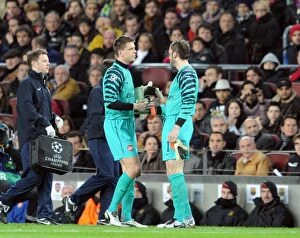 Images Dated 8th March 2011: Wojciech Szczesny is replaced by Manuel Almunia (Arsenal). Barcelona 3: 1 Arsenal
