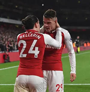 Arsenal V Liverpool 2017-18 Prints: Xhaka and Bellerin Celebrate Arsenal's Victory Goals Against Liverpool (2017-18)