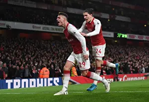 Arsenal V Liverpool 2017-18 Prints: Xhaka and Bellerin Celebrate Arsenal's Winning Goal Against Liverpool (2017-18)