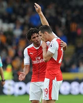 Images Dated 17th September 2016: Xhaka and Elneny's Jubilant Moment: Arsenal's Four-Goal Surge Against Hull City