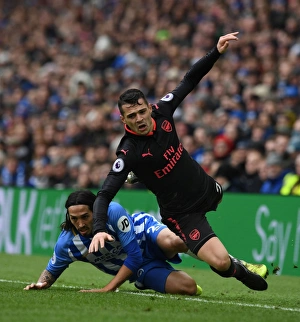 Brighton And Hove Albion V Arsenal 2017-18 Prints: Xhaka Fouls: Brighton vs. Arsenal, Premier League Clash (2018)