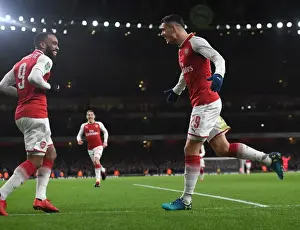 Arsenal V Chelsea - Carabao Cup 2017-18 Prints: Xhaka and Lacazette Celebrate Arsenal's Carabao Cup Semi-Final Goals vs Chelsea